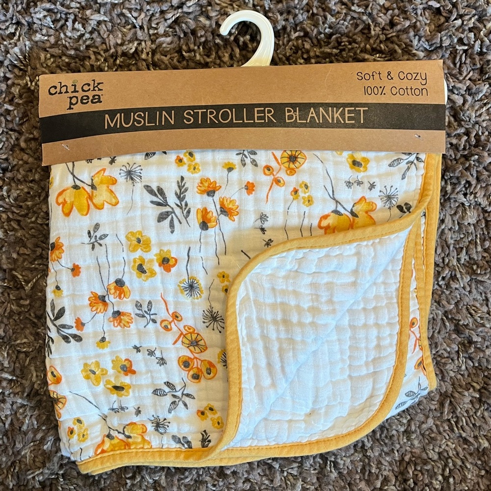 Chick Pea Yellow Floral Muslin Cotton  Stroller Blanket